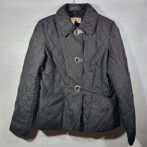 Michael Kors Womens Black Quilted Jacket Silver Hook Closures Pockets Size small